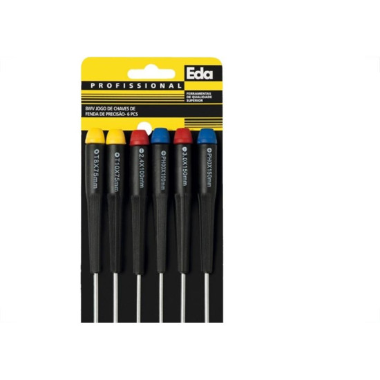 Chave Precisao Eda Jogo Fenda/Phillips/Torx Com 6 Pecas Longas - 8Wv Chave Precisao Eda Jogo Fenda/Phillips/Torx Com 6 Pecas Longas - 8Wv