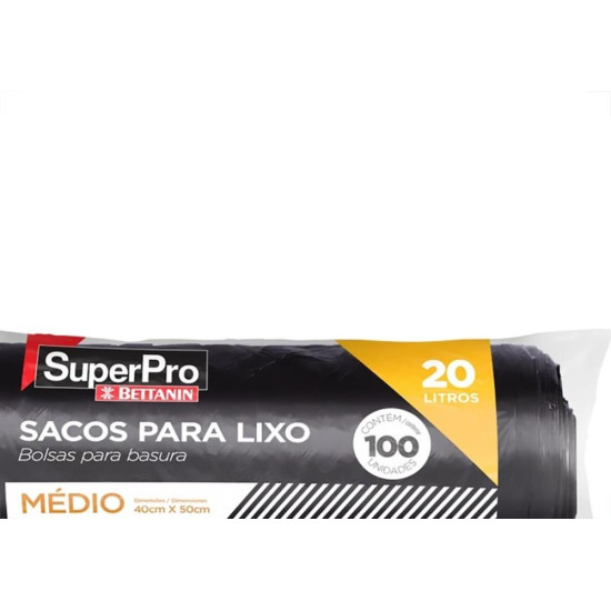 Saco De Lixo Superpro Bettanin 20L - 40X50Cm Preto Com 100 Pecas Saco De Lixo Superpro Bettanin 20L - 40X50Cm Preto Com 100 Pecas