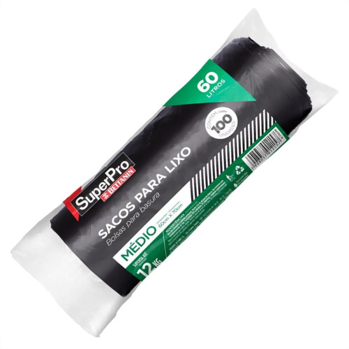 Saco De Lixo Superpro Bettanin 60L - 60X70Cm Preto Com 100 Pecas Saco De Lixo Superpro Bettanin 60L - 60X70Cm Preto Com 100 Pecas