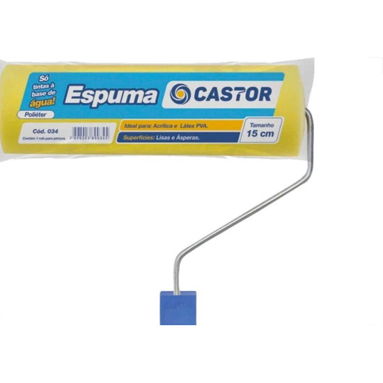 Rolo De Espuma Castor Com Cabo 15Cm - 034 Rolo De Espuma Castor Com Cabo 15Cm - 034