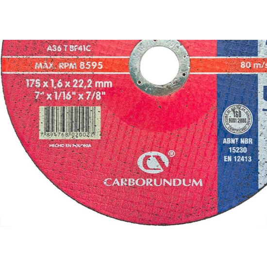 Disco Aco Inox Carborundum 7''X1/16''X7/8'' - Premier - Fino 1,6Mm Disco Aco Inox Carborundum 7''X1/16''X7/8'' - Premier - Fino 1,6Mm