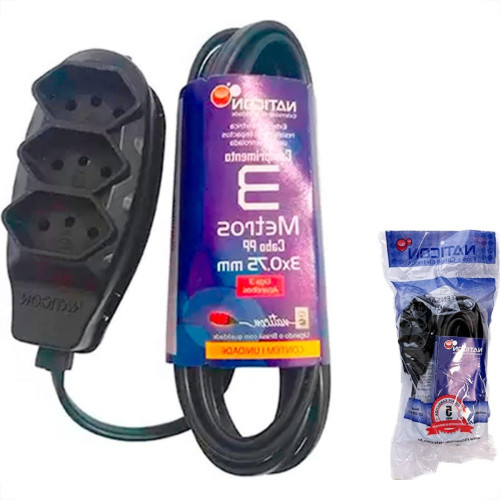Extensao Naticon Pp 2 Polos + Terra 0,75Mm Preta - 3M Extensao Naticon Pp 2 Polos + Terra 0,75Mm Preta - 3M
