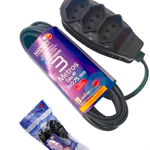 Extensao Naticon Pp 2 Polos + Terra 0,75Mm Preta - 3M Extensao Naticon Pp 2 Polos + Terra 0,75Mm Preta - 3M