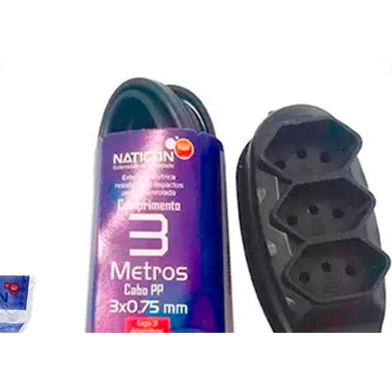 Extensao Naticon Pp 2 Polos + Terra 0,75Mm Preta - 3M Extensao Naticon Pp 2 Polos + Terra 0,75Mm Preta - 3M