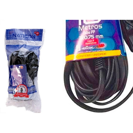 Extensao Naticon Pp 2 Polos + Terra 0,75Mm Preta -10M Extensao Naticon Pp 2 Polos + Terra 0,75Mm Preta -10M