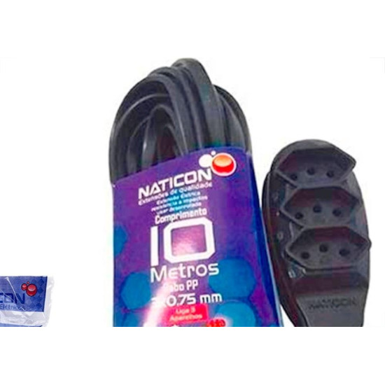 Extensao Naticon Pp 2 Polos + Terra 0,75Mm Preta -10M Extensao Naticon Pp 2 Polos + Terra 0,75Mm Preta -10M