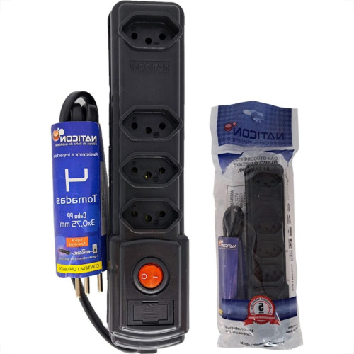 Filtro Linha Naticon 4 Tomadas 2P+T Preto Filtro Linha Naticon 4 Tomadas 2P+T Preto