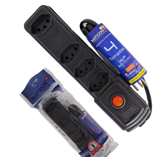 Filtro Linha Naticon 4 Tomadas 2P+T Preto Filtro Linha Naticon 4 Tomadas 2P+T Preto
