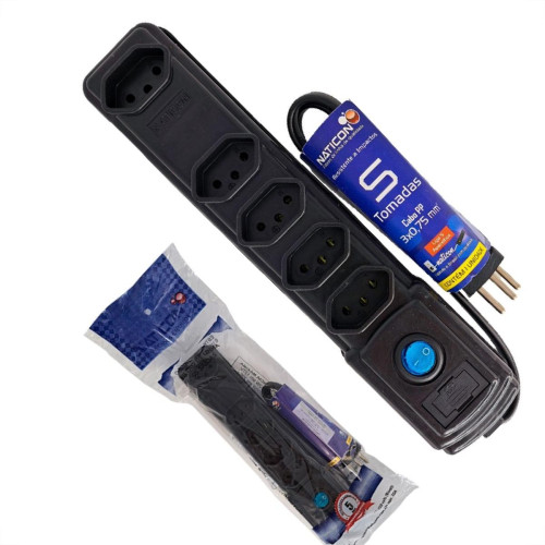 Filtro Linha Naticon 5 Tomadas 2P+T Preto Filtro Linha Naticon 5 Tomadas 2P+T Preto