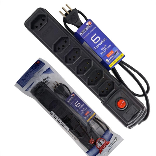 Filtro Linha Naticon 6 Tomadas 2P+T Preto Filtro Linha Naticon 6 Tomadas 2P+T Preto