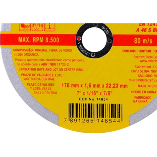 Disco Starrett Inox 7 X 1,6X7/8'' - Kit C/12 PC Disco Starrett Inox 7 X 1,6X7/8'' - Kit C/12 PC