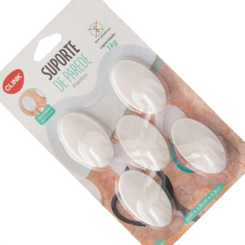 Kit 5 Ganchos Plastico 5X2,5X2Cm