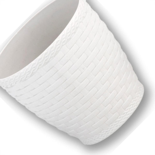 Vaso Rattan Redondo Branco Mini