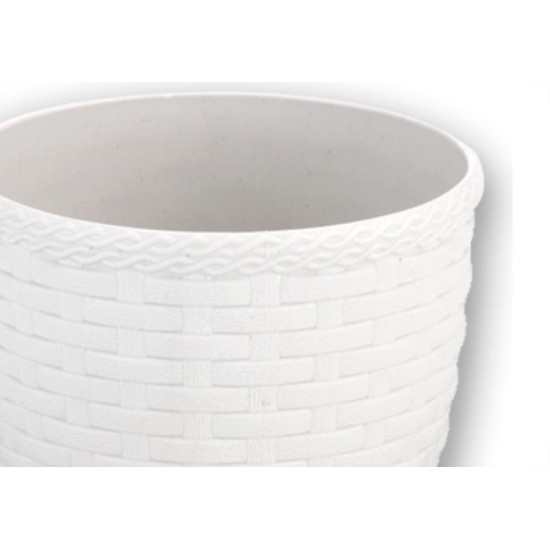 Vaso Rattan Redondo Branco Mini