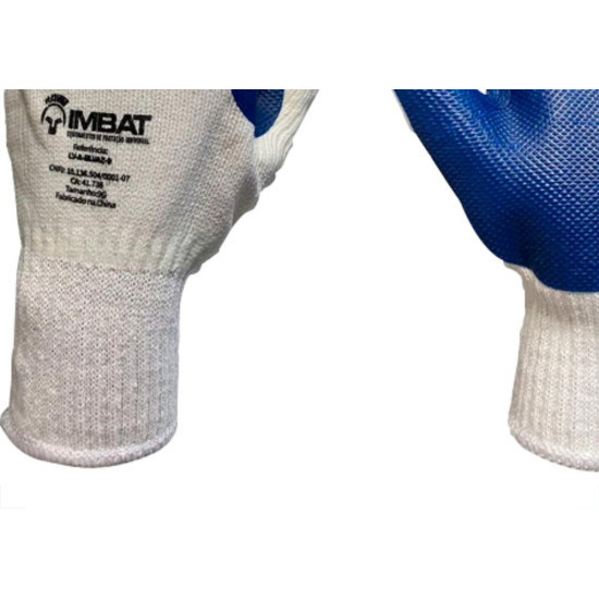 Luva Malha Imbat Palma Latex Az 10 - Kit C/12 PR