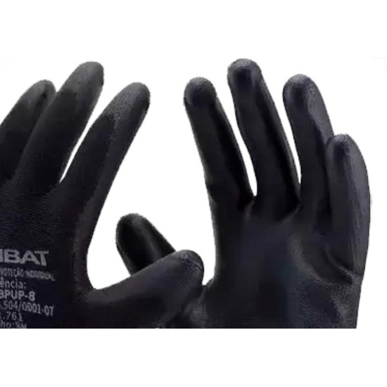 Luva Poliester Imbat Pu Preto 07 - Kit C/12 PR Luva Poliester Imbat Pu Preto 07 - Kit C/12 PR