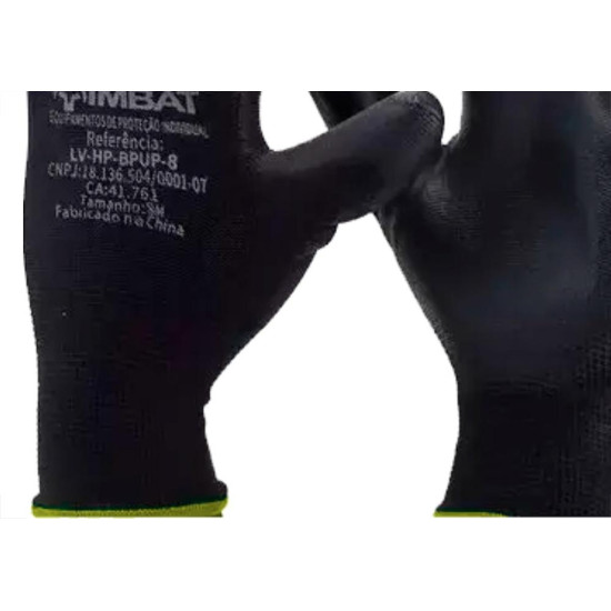 Luva Poliester Imbat Pu Preto 08 - Kit C/12 PR Luva Poliester Imbat Pu Preto 08 - Kit C/12 PR