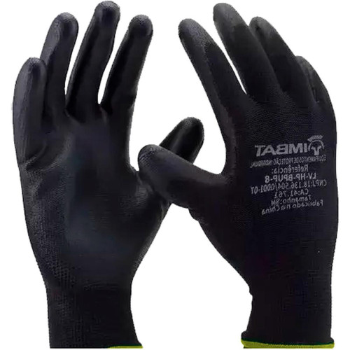 Luva Poliester Imbat Pu Preto 10 - Kit C/12 PR