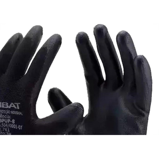 Luva Poliester Imbat Pu Preto 10 - Kit C/12 PR