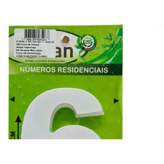 Numero Lubian 3D Branco Abs 6 10Cm Numero Lubian 3D Branco Abs 6 10Cm
