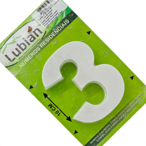 Numero Lubian 3D Branco Abs 3 10Cm Numero Lubian 3D Branco Abs 3 10Cm