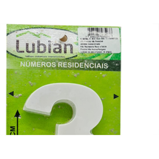 Numero Lubian 3D Branco Abs 3 10Cm Numero Lubian 3D Branco Abs 3 10Cm