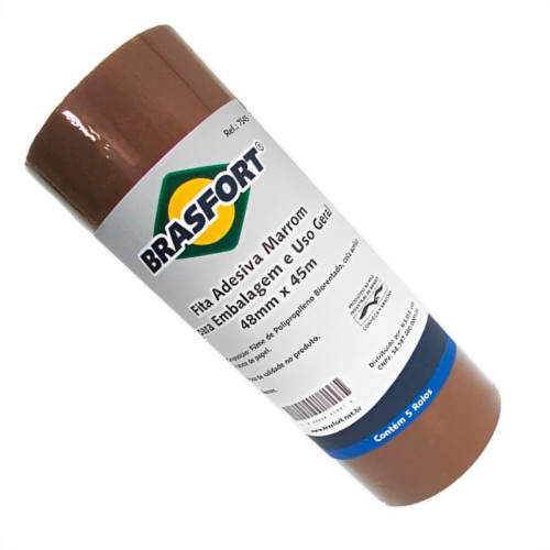 Fita Adesiva P/Embalagem Marrom Brasfort 48X 45 - Kit C/5 UN Fita Adesiva P/Embalagem Marrom Brasfort 48X 45 - Kit C/5 UN