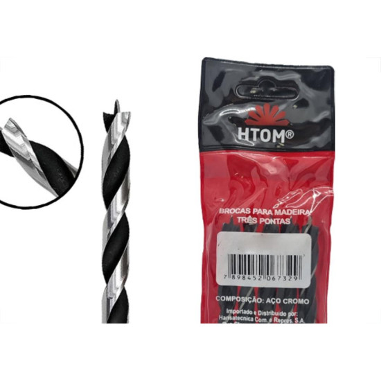 Broca Aco Carbono 3 Ponta Htom 08Mm - Kit C/5 PC Broca Aco Carbono 3 Ponta Htom 08Mm - Kit C/5 PC
