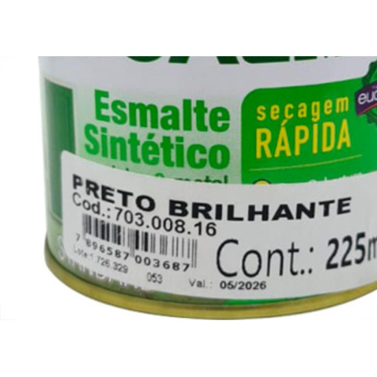 Esmalte Sintetico Eucalar 1/16 = (225ml) Preto Esmalte Sintetico Eucalar 1/16 = (225ml) Preto