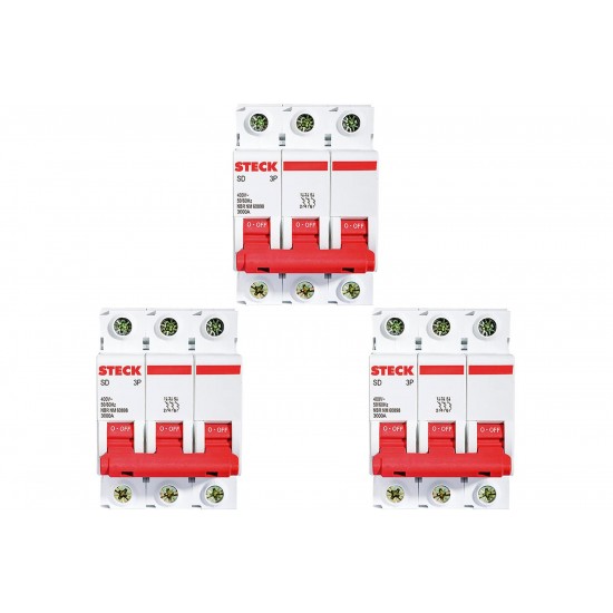 Kit C/3 - Disjuntor Steck Din Tripolar 80A Sd3 10Ka
