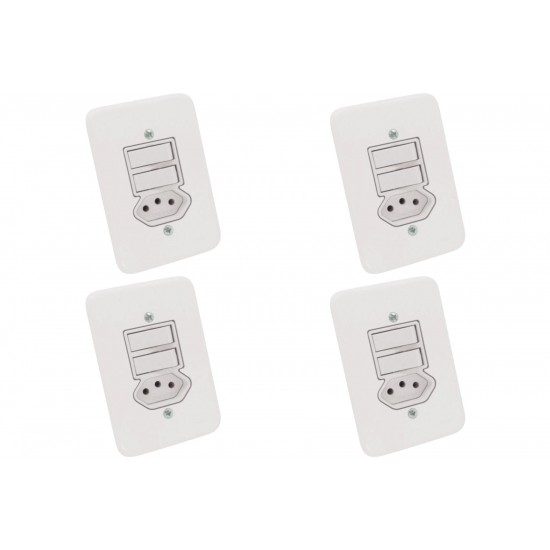 Kit C/4 - Conjunto Radial Pollar 1901111 2Pp 1Tomada 10A