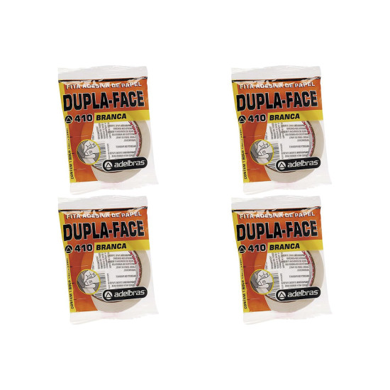 Kit C/4 - Fita Branca Papel Dupla-Face Adelbras 12Mmx30Mt