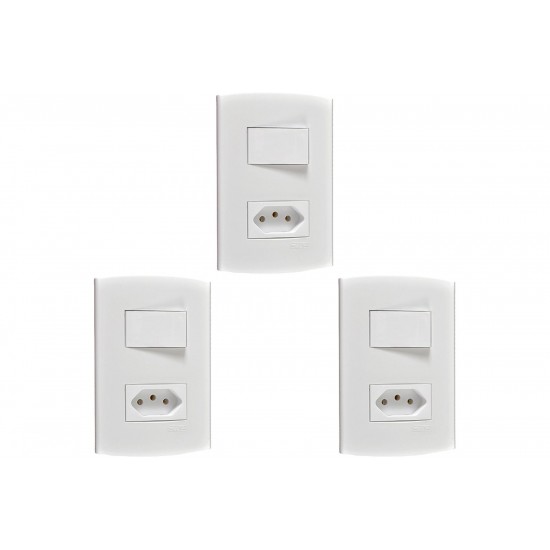 Kit C/3 - Conjunto Peesa Alfa 1543A 1 Interruptor Sim.Tomada  ..