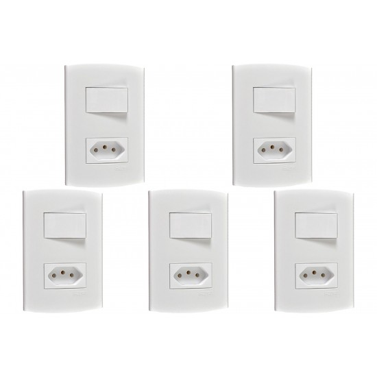 Kit C/5 - Conjunto Peesa Alfa 1543A 1 Interruptor Sim.Tomada  ..