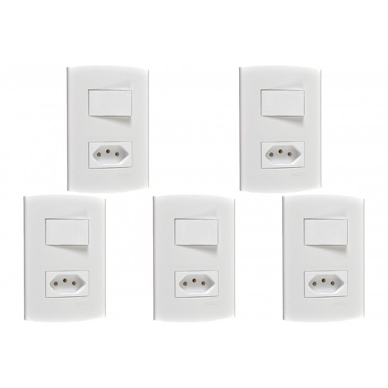 Kit C/5 - Conjunto Peesa Alfa 1543B 1 Interruptor Par.Tomada  ..