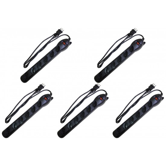 Kit C/5 - Filtro Linha Qualitronix 6 Tomada  Bivolt Preto
