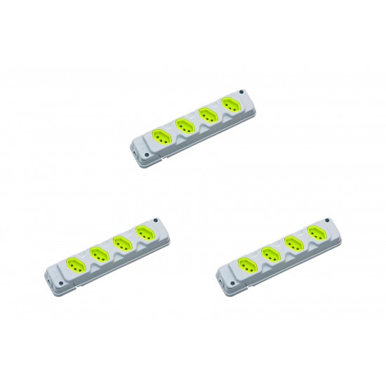 Kit C/3 - Tomada Barra Fiolux Quadrupla 2Polos+T20A Cinza