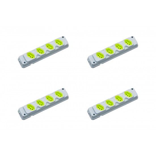 Kit C/4 - Tomada Barra Fiolux Quadrupla 2Polos+T20A Cinza