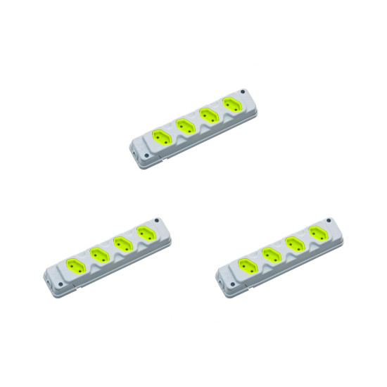 Kit C/3 - Tomada Barra Fiolux Quadrupla 2Polos 20A Cinza