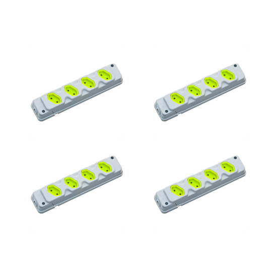 Kit C/4 - Tomada Barra Fiolux Quadrupla 2Polos 20A Cinza