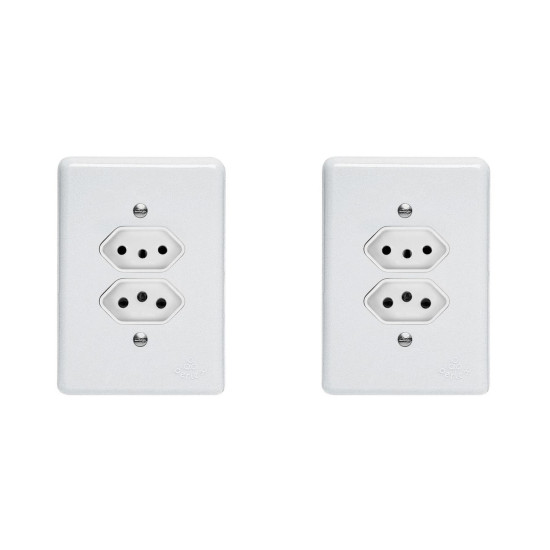 Kit C/2 - Conjunto Perlex''Branca''Com Placa(2Tomadas 10A...