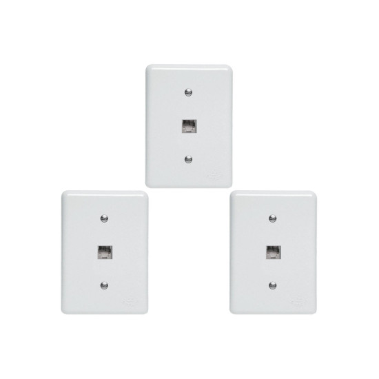 Kit C/3 - Conjunto Tomada Fone Perlex''Branca''Com Placa(...