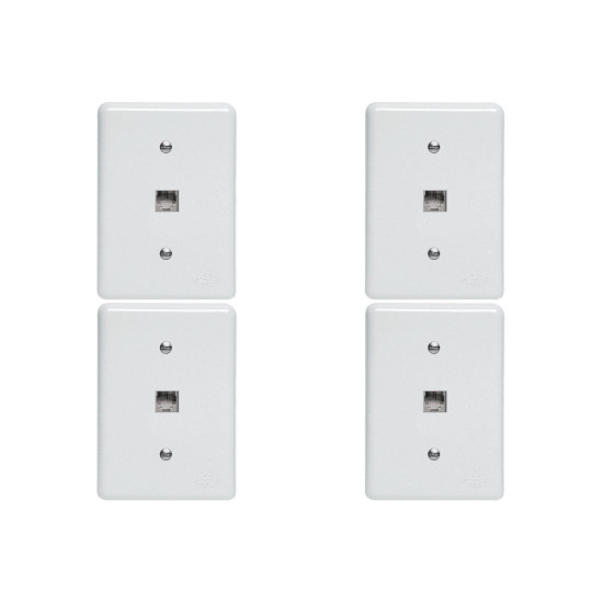 Kit C/4 - Conjunto Tomada Fone Perlex''Branca''Com Placa(...