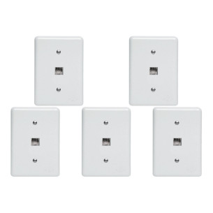 Kit C/5 - Conjunto Tomada Fone Perlex''Branca''Com Placa(...