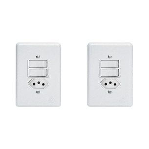 Kit C/2 - Conjunto Perlex''Branca''Com Placa(1Simples+1Pa...