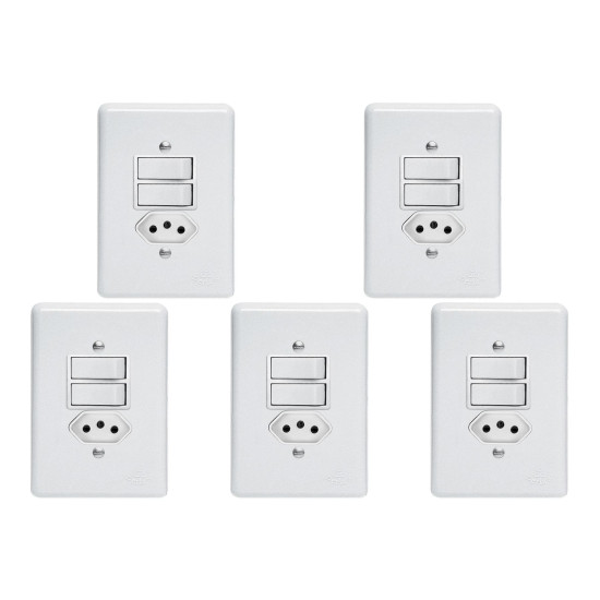 Kit C/5 - Conjunto Perlex''Branca''Com Placa(1Simples+1Pa...