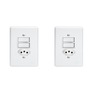 Kit C/2 - Conjunto Perlex''Branca''Com Placa(2Simples+Tomada  ..