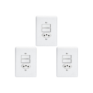 Kit C/3 - Conjunto Perlex''Branca''Com Placa(2Simples+Tomada  ..