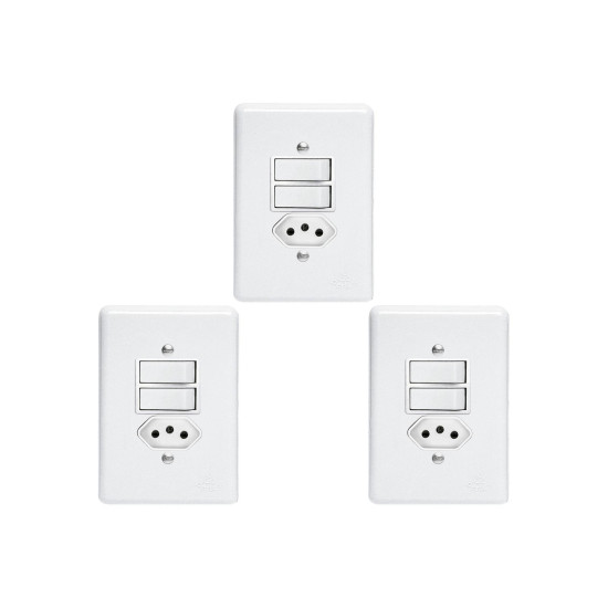 Kit C/3 - Conjunto Perlex''Branca''Com Placa(2Simples+Tomada  ..