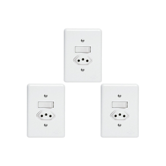 Kit C/3 - Conjunto Perlex''Branca''Com Placa(1Simples+Tomada  ..